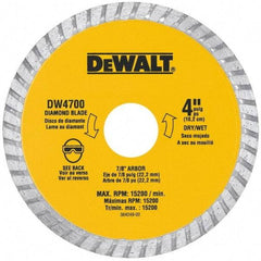 DeWALT - 4" Diam, 7/8" Arbor Hole Diam, Wet & Dry Cut Saw Blade - Diamond-Tipped, Standard Round Arbor - Strong Tooling