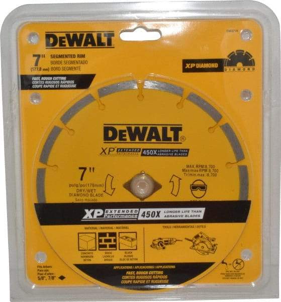 DeWALT - 7" Diam, 5/8" Arbor Hole Diam, Wet & Dry Cut Saw Blade - Diamond-Tipped, Standard Round Arbor - Strong Tooling