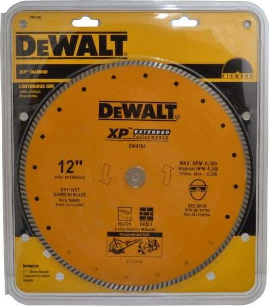 DeWALT - 12" Diam, 1" Arbor Hole Diam, Wet & Dry Cut Saw Blade - Diamond-Tipped, Standard Round Arbor - Strong Tooling