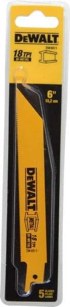 DeWALT - 6" Long x 3/4" Thick, Bi-Metal Reciprocating Saw Blade - Straight Profile, 18 TPI, Toothed Edge, Universal Shank - Strong Tooling