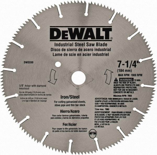 DeWALT - 7-1/4" Diam, 5/8" Arbor Hole Diam, 16 Tooth Wet & Dry Cut Saw Blade - Steel, Smooth Action, Standard Round Arbor - Strong Tooling