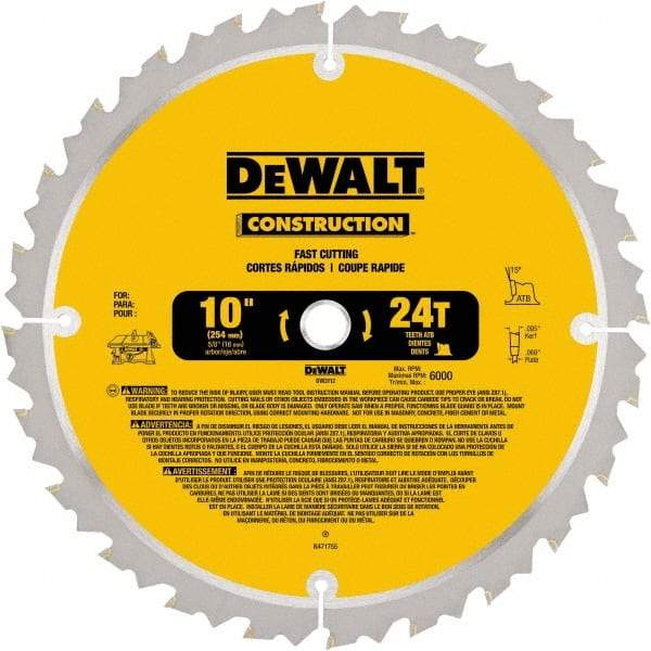 DeWALT - 10" Diam, 24 Tooth Wet & Dry Cut Saw Blade - Carbide-Tipped, Standard Round Arbor - Strong Tooling