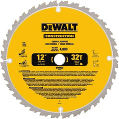 DeWALT - 12" Diam, 1" Arbor Hole Diam, 32 Tooth Wet & Dry Cut Saw Blade - Carbide-Tipped, General Purpose Action, Standard Round Arbor - Strong Tooling