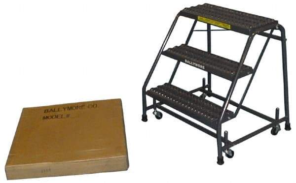 Ballymore - 28-1/2" 3 Step Ladder - Spring Loaded Rolling Safety Ladder, 450 Lb Capacity, 28-1/2" Platform Height, 20" Base Width x 25" Base Depth, Abrasive Mat Tread - Strong Tooling