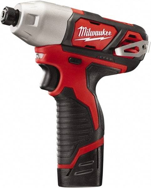 Milwaukee Tool - 12 Volt, 1/4" Drive, 1,000 In/Lb Torque, Cordless Impact Driver - Pistol Grip Handle, 2500 RPM, 2 Lithium-Ion Batteries Included - Strong Tooling