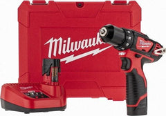 Milwaukee Tool - 12 Volt 3/8" Chuck Pistol Grip Handle Cordless Drill - 0-400 & 0-1500 RPM, Keyless Chuck, Reversible, 2 Lithium-Ion Batteries Included - Strong Tooling