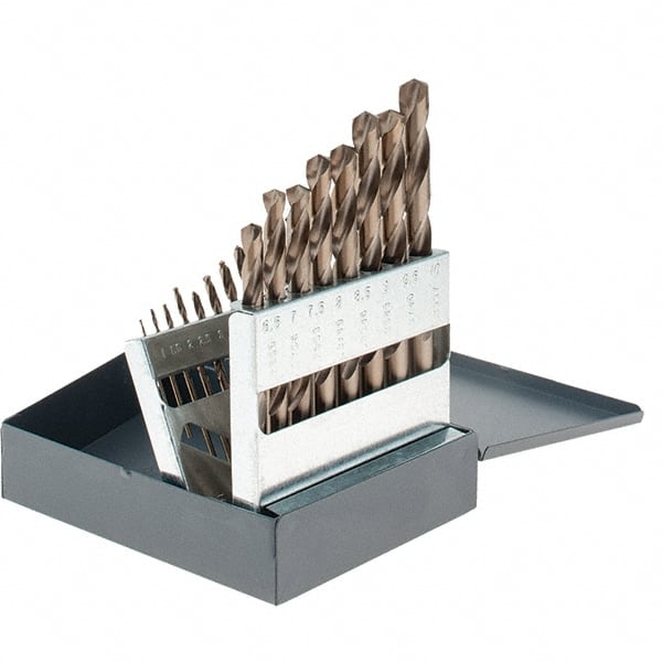 Chicago-Latrobe - 1 to 10mm, 135° Point, Gold Finish, Cobalt Jobber Length Drill Bit Set - Strong Tooling