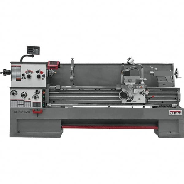 Jet - 22" Swing, 80" Between Centers, 230 Volt, Triple Phase Engine Lathe - 10 hp, 3-1/8" Bore Diam, 40" Deep x 48-7/8" High x 136-1/8" Long - Strong Tooling