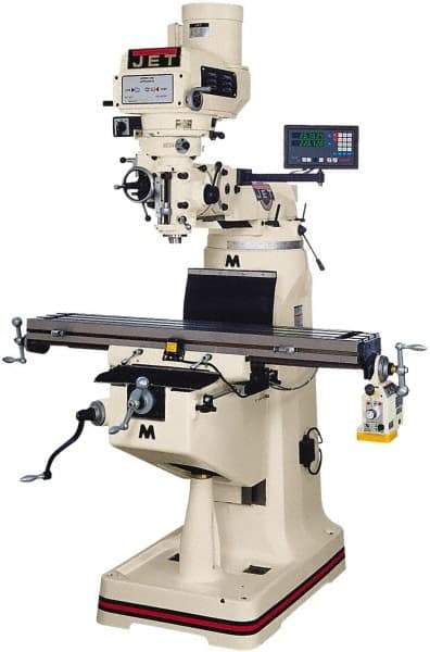 Jet - 9" Table Width x 49" Table Length, Variable Speed Pulley Control, 3 Phase Knee Milling Machine - R8 Spindle Taper, 3 hp - Strong Tooling