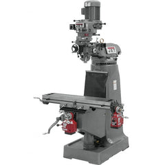 Jet - 9" Table Width x 42" Table Length, Step Pulley Control, 1 Phase Knee Milling Machine - R8 Spindle Taper, 2 hp - Strong Tooling