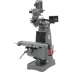 Jet - 9" Table Width x 42" Table Length, Step Pulley Control, 1 Phase Knee Milling Machine - R8 Spindle Taper, 2 hp - Strong Tooling