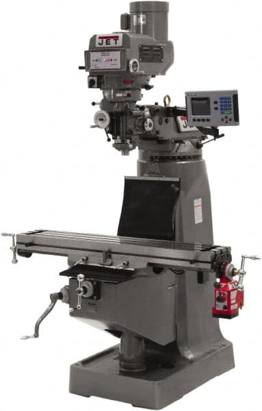 Jet - 9" Table Width x 49" Table Length, Variable Speed Pulley Control, 3 Phase Knee Milling Machine - R8 Spindle Taper - Strong Tooling