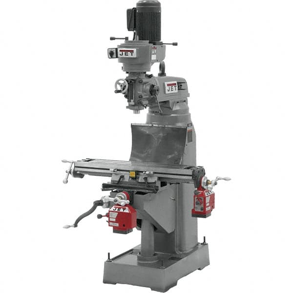 Jet - 7-7/8" Table Width x 35-3/4" Table Length, Step Pulley Control, 1 Phase Knee Milling Machine - R8 Spindle Taper, 1-1/2 hp - Strong Tooling