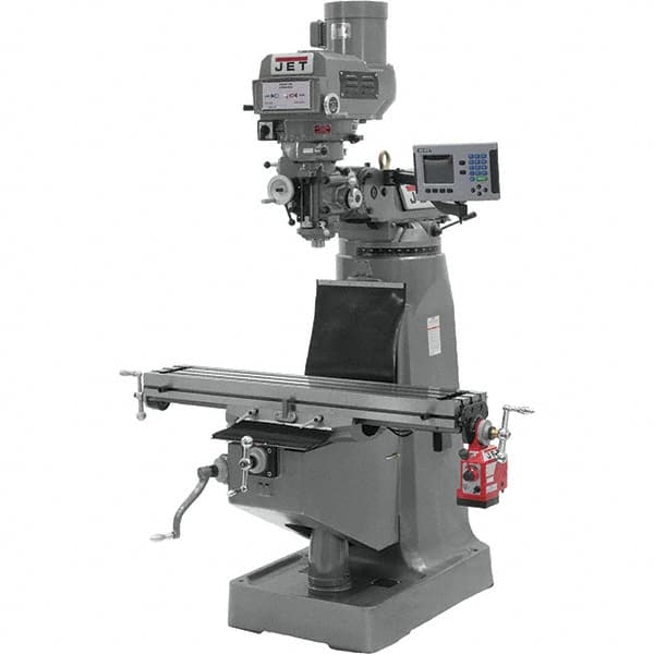 Jet - 10" Table Width x 49" Table Length, Variable Speed Pulley Control, 1 Phase Knee Milling Machine - R8 Spindle Taper - Strong Tooling