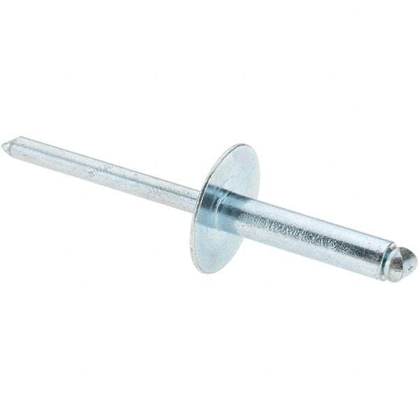 Value Collection - Size 610 Large Flange Dome Head Steel Open End Blind Rivet - Steel Mandrel, 0.501" to 5/8" Grip, 5/8" Head Diam, 0.192" to 0.196" Hole Diam, 0.825" Length Under Head, 3/16" Body Diam - Strong Tooling