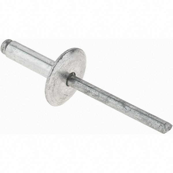 Value Collection - Size 68 Large Flange Dome Head Aluminum Open End Blind Rivet - Aluminum Mandrel, 0.376" to 1/2" Grip, 5/8" Head Diam, 0.192" to 0.196" Hole Diam, 0.7" Length Under Head, 3/16" Body Diam - Strong Tooling