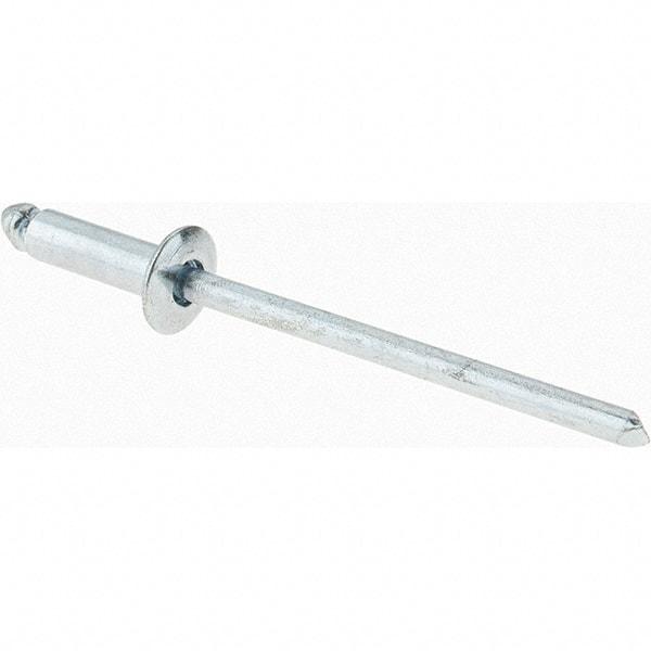 Value Collection - Size 44 Dome Head Steel Open End Blind Rivet - Steel Mandrel, 0.188" to 1/4" Grip, 1/4" Head Diam, 0.129" to 0.133" Hole Diam, 0.4" Length Under Head, 1/8" Body Diam - Strong Tooling