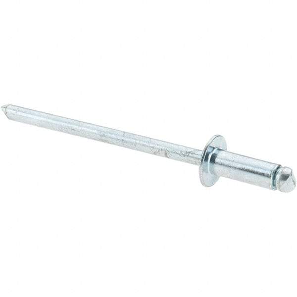 Value Collection - Size 43 Dome Head Steel Open End Blind Rivet - Steel Mandrel, 0.126" to 0.187" Grip, 1/4" Head Diam, 0.129" to 0.133" Hole Diam, 0.337" Length Under Head, 1/8" Body Diam - Strong Tooling