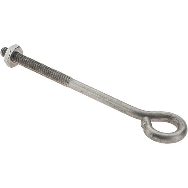 Value Collection - #10-24, Stainless Steel Wire Turned Open Eye Bolt - 1-1/2" Thread Length, 3/8" ID, 3" Shank Length - Strong Tooling