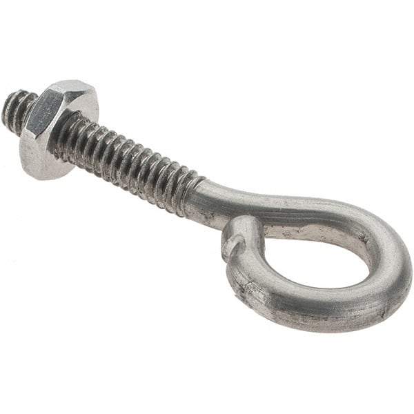 Value Collection - #10-24, Stainless Steel Wire Turned Open Eye Bolt - 7/8" Thread Length, 3/8" ID, 1" Shank Length - Strong Tooling