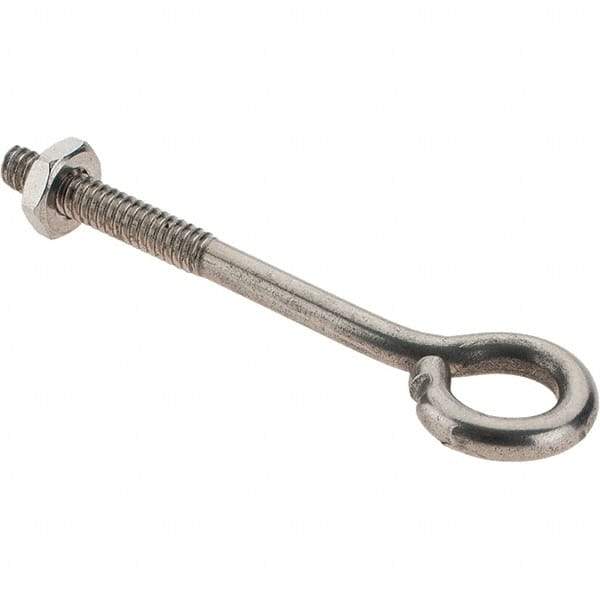 Value Collection - #10-24, Stainless Steel Wire Turned Open Eye Bolt - 1" Thread Length, 3/8" ID, 2" Shank Length - Strong Tooling