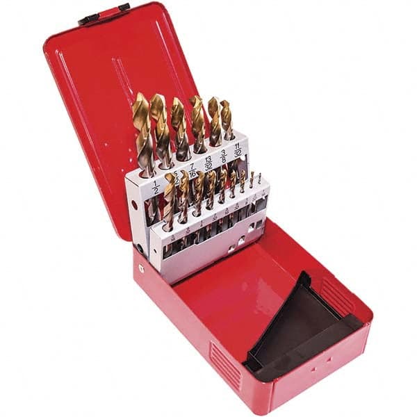 DORMER - 1/16 to 1/2", 118° Point, TiN Finish, High Speed Steel Jobber Length Drill Bit Set - Strong Tooling