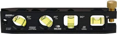 Johnson Level & Tool - Magnetic 6" Long 4 Vial Torpedo Level - Aluminum, Black, 1 30°, 1 45°, 1 Plumb & 1 Level Vial - Strong Tooling