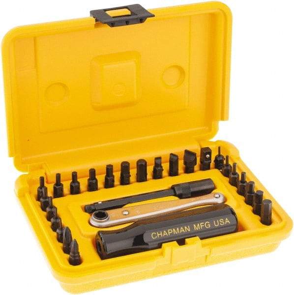 Chapman - 27 Piece, Screwdriver 1/4" Bit Ratchet Bit Set - #1 to #2 Phillips, 0.05 to 1/4" Hex, 1.5 to 6mm Hex - Strong Tooling