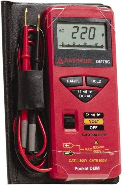 Amprobe - 3156830, CAT II, CAT 0, 600 VAC/VDC, Digital Average Responding Multimeter - 32 mOhm, Measures Voltage, Resistance - Strong Tooling