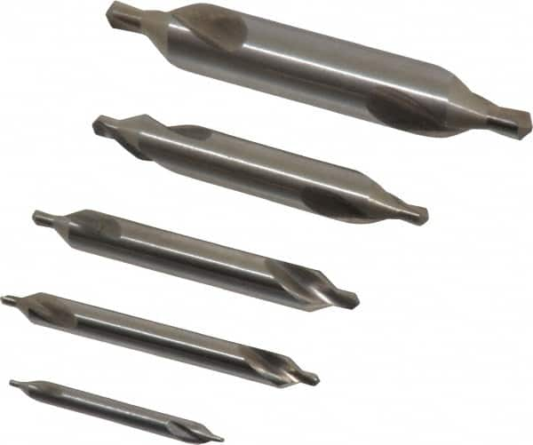 Chicago-Latrobe - 5 Piece, #1 to 5, 1/8 to 7/16" Body Diam, 3/64 to 3/16" Point Diam, Plain Edge, High Speed Steel Combo Drill & Countersink Set - 60° Incl Angle, 1/8 to 2-3/4" OAL, Double End, 217 Series Compatibility - Strong Tooling