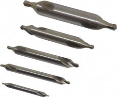 Chicago-Latrobe - 5 Piece, #1 to 5, 1/8 to 7/16" Body Diam, 3/64 to 3/16" Point Diam, Plain Edge, High Speed Steel Combo Drill & Countersink Set - 60° Incl Angle, 1/8 to 2-3/4" OAL, Double End, 217 Series Compatibility - Strong Tooling