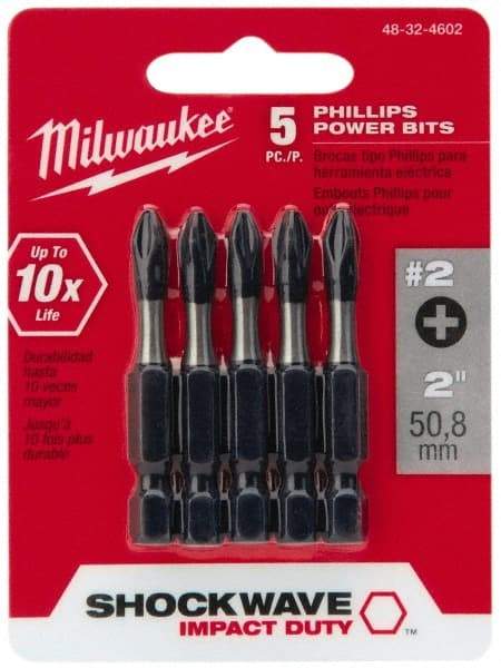 Milwaukee Tool - #2 Phillips Screwdriver Bit - 1/4" Hex Drive, 2" OAL - Strong Tooling