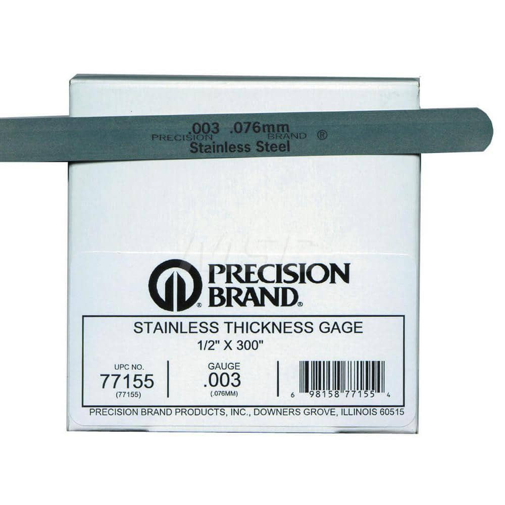 Feeler Gages; Thickness (mm): .0005; Leaf Length (Inch): 25; Leaf Length (mm): 25; Material: Stainless Steel; Leaf Width: .5; Width (mm): 0.500; Tapered or Parallel: Flat; Thickness: .0005; Material: Stainless Steel; Leaf Length: 25; Width: 0.500; Leaf St