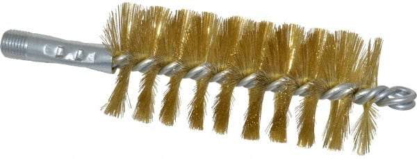 Schaefer Brush - 4-1/2" Brush Length, 2" Diam, Double Stem, Single Spiral Tube Brush - 8" Long, Brass, 1/4" NPSM Male Connection - Strong Tooling