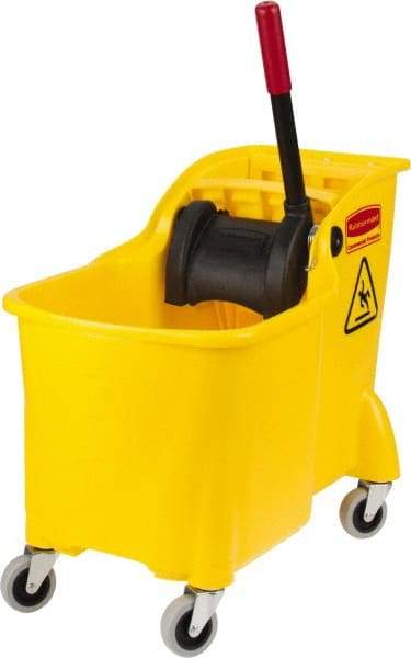 Rubbermaid - 31 Qt Plastic Bucket & Wringer - 22-5/8" Long x 32-1/4" High x 13-1/4" Wide, Yellow - Strong Tooling