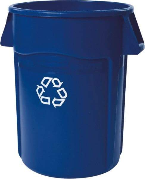 Rubbermaid - 44 Gal Blue Round Recycling Container - Polyethylene, Recycle Symbol Graphic - Strong Tooling