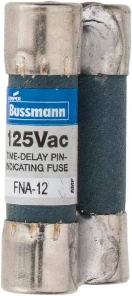 Cooper Bussmann - 125 VAC, 12 Amp, Time Delay Pin Indicator Fuse - Fuse Holder Mount, 1-1/2" OAL, 10 at AC kA Rating, 13/32" Diam - Strong Tooling