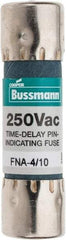 Cooper Bussmann - 250 VAC, 0.4 Amp, Time Delay Pin Indicator Fuse - Fuse Holder Mount, 1-1/2" OAL, 10 at 125 V kA Rating, 13/32" Diam - Strong Tooling