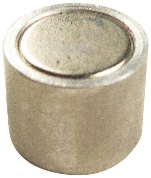 Mag-Mate - 6-32 Thread, 1/4" Diam, 1/2" High, 0.13 Lb Average Pull Force, Neodymium Rare Earth Pot Magnet - 1/4" Tapped Hole Depth, Nickel Plated, Aluminum Insulated - Strong Tooling