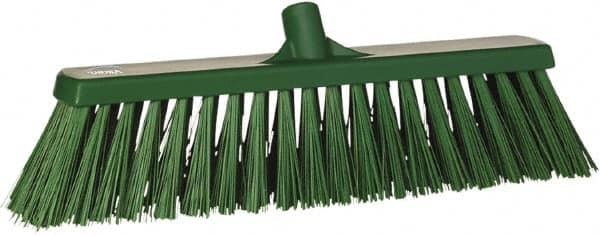 Vikan - 19" Heavy Duty Synthetic Push Broom - 2" Bristle Length, Plastic Block, European Threaded Handle Connection - Strong Tooling