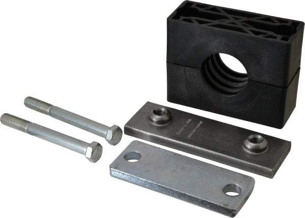 HYDAC - 5.51" Wide x 4.33" High x 1.77" Deep, Polypropylene Heavy Duty Vibration-Control Clamp - Carbon Steel Plate, Mount with Weld Plate, Top Plate, Plastic Clamp Pair, Bolts - Strong Tooling