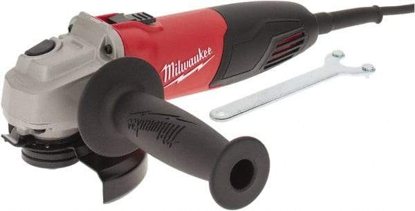 Milwaukee Tool - 4-1/2" Wheel Diam, 11,000 RPM, Corded Angle & Disc Grinder - 5/8-11 Spindle, 120 Volts, 7 Amps, Front Exhaust - Strong Tooling