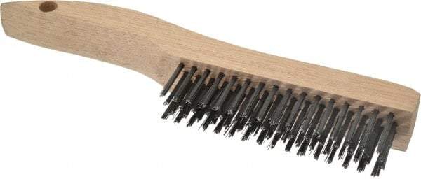 Weiler - 4 Rows x 16 Columns Steel Scratch Brush - 5" Brush Length, 10" OAL, 1-3/16" Trim Length, Wood Shoe Handle - Strong Tooling