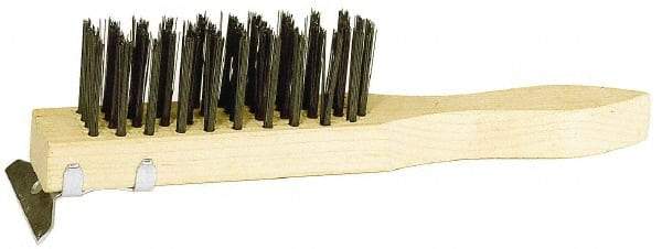 Weiler - 4 Rows x 11 Columns Steel Scratch Brush - 5-1/2" Brush Length, 11-1/2" OAL, 1-1/2" Trim Length, Wood Straight Handle - Strong Tooling