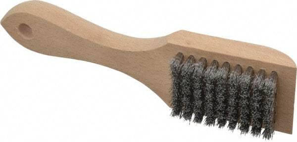 Weiler - 6 Rows x 9 Columns Aluminum Scratch Brush - 6-3/4" OAL, 1/2" Trim Length, Wood Straight Handle - Strong Tooling