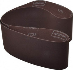 Norton - 4" Wide x 54" OAL, 220 Grit, Aluminum Oxide Abrasive Belt - Aluminum Oxide, Very Fine, Coated, Series R228 - Strong Tooling