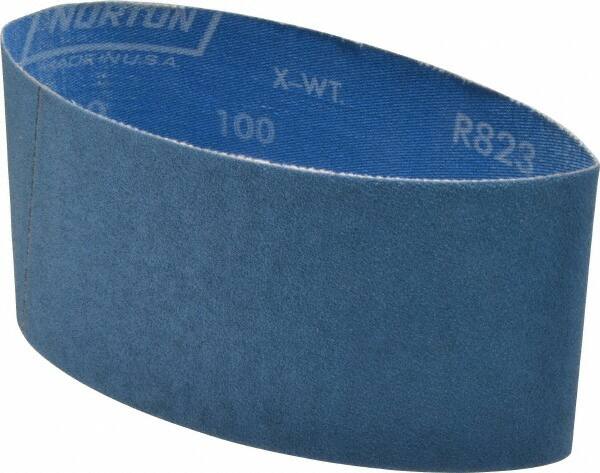 Norton - 3-1/2" Wide x 15-1/2" OAL, 100 Grit, Zirconia Alumina Abrasive Belt - Zirconia Alumina, Fine, Coated, X Weighted Cloth Backing, Series R823 - Strong Tooling