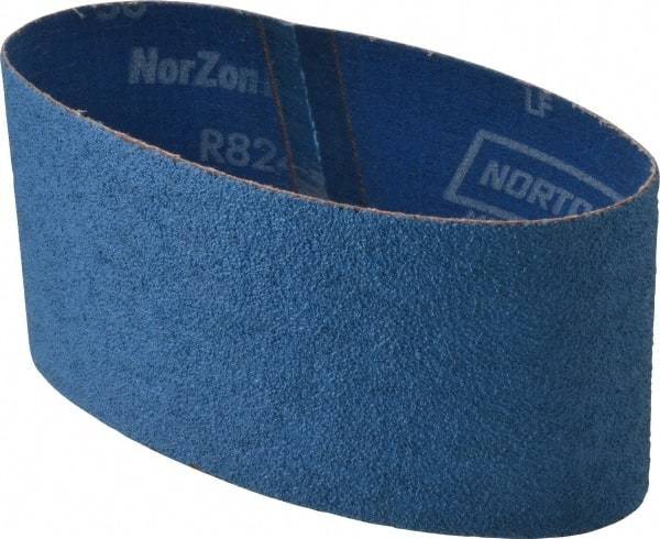 Norton - 3-1/2" Wide x 15-1/2" OAL, 50 Grit, Zirconia Alumina Abrasive Belt - Zirconia Alumina, Coarse, Coated, Y Weighted Cloth Backing, Series R824 - Strong Tooling