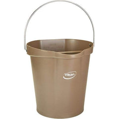 Vikan - 3 Gal, 12-1/2" High, Polypropylene Round Brown Single Pail with Pour Spout - Handle Included, 12.81" Top Diam - Strong Tooling