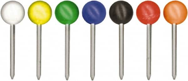 GEM - Black, Blue, Green, Orange, Red, White & Yellow Push Pins - Use with Walls, Map - Strong Tooling